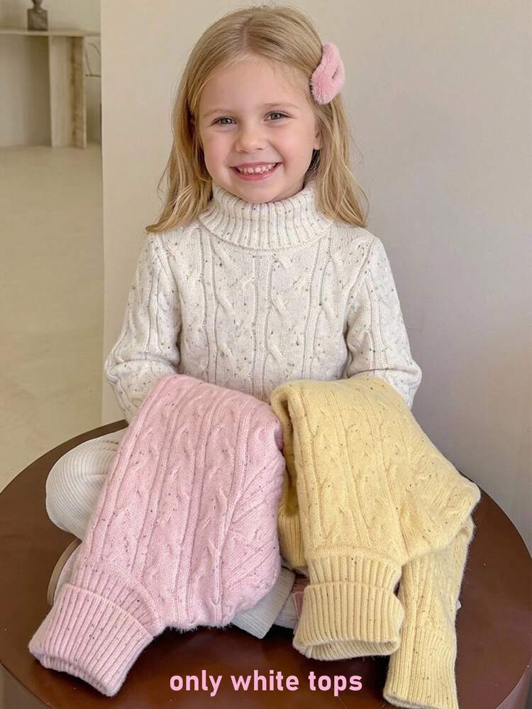 SHEIN Young Girl Young Girl Young Girl Knitted Stand Young Girl Collar Fitted Casual Autumn Sweater - Pink - View 2