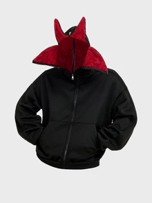 Manfinity BRENVOR Men's Knitted Fashion Daily Young Casual Loose Fit Long Sleeve Hoodie With English Embroidery - Black - View 3