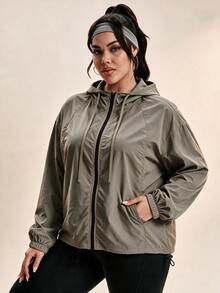 SHEIN Rhythm Era Women's Solid Color Zipper Casual Daily Long Sleeve Sports Jacket - Grey - View 5