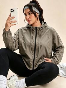 SHEIN Rhythm Era Women's Solid Color Zipper Casual Daily Long Sleeve Sports Jacket - Grey - View 4