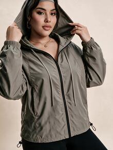 SHEIN Rhythm Era Women's Solid Color Zipper Casual Daily Long Sleeve Sports Jacket - Grey - View 3