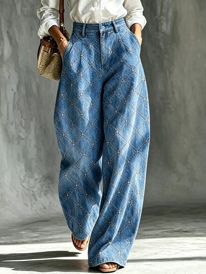 Trelyra New Styles Casual Commuter Solid Color Wide Leg Long Pants Women's Trousers Bottoms Autumn/Winter Office Vacation Outfits Light Blue Light Blue  Pants
