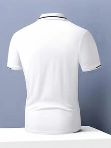 Calvornis Kemeja Polo Lengan Pendek Pria Kasual dengan Trim Kontras, Serbaguna untuk Musim Panas, Acara Formal, dan Upacara. - Putih - View 2