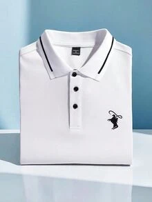 Calvornis Kemeja Polo Lengan Pendek Pria Kasual dengan Trim Kontras, Serbaguna untuk Musim Panas, Acara Formal, dan Upacara. - Putih - View 4