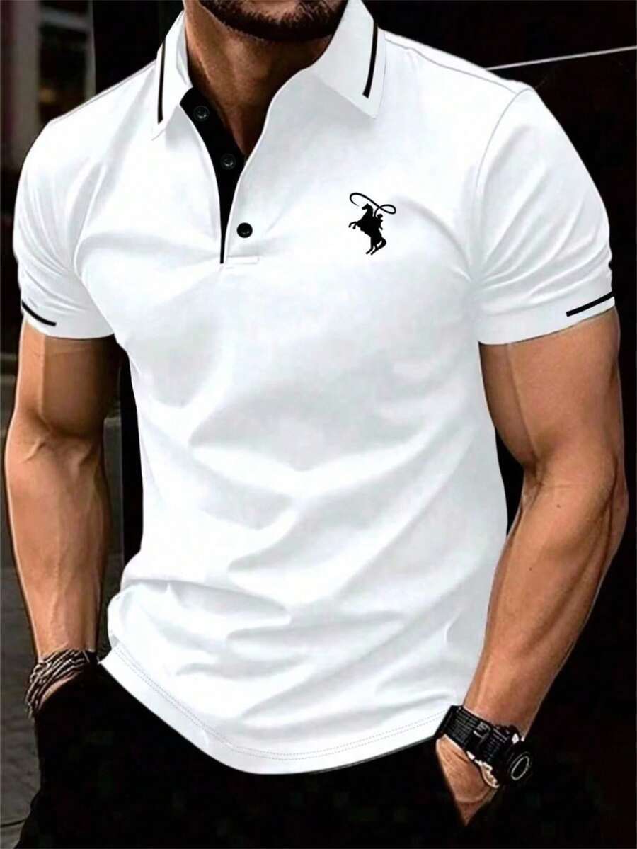 Calvornis Kemeja Polo Lengan Pendek Pria Kasual dengan Trim Kontras, Serbaguna untuk Musim Panas, Acara Formal, dan Upacara. - Putih - View 1