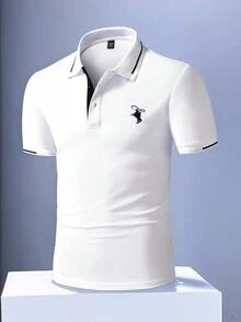 Calvornis Kemeja Polo Lengan Pendek Pria Kasual dengan Trim Kontras, Serbaguna untuk Musim Panas, Acara Formal, dan Upacara. - Putih - View 3
