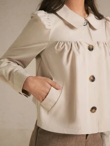 Poéselle Jaket Lengan Panjang Kasual Serbaguna Wanita Warna Polos dengan Lipatan, Jaket Musim Gugur/Dingin, Pakaian Kerja, Atasan Serbaguna, Atasan untuk Acara Keluar, Musim Gugur/Dingin - Aprikot - View 5