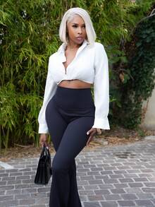 Neverly Edit Neverly Edit Cropped Lantern Sleeve Twist Front Sexy Blouse, Sexy Top - White - View 1