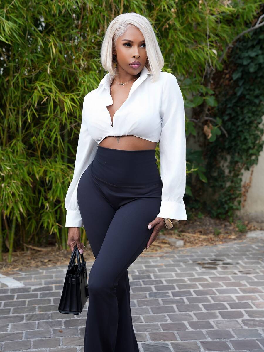 Neverly Edit Neverly Edit Cropped Lantern Sleeve Twist Front Sexy Blouse, Sexy Top - White - View 1