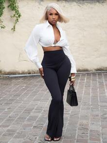 Neverly Edit Neverly Edit Cropped Lantern Sleeve Twist Front Sexy Blouse, Sexy Top - White - View 3