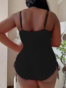 Slaydiva Plus Size Summer Beach Women Solid Color Simple One Piece Swimsuit - Multicolor - View 2
