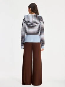 SHEIN طقم نسائي من قطعتين هودي بياقة دائرية وسحاب مع كارديجان وبنطلون سويتر بتفاصيل خطوط وسحاب - بني - مشاهدة 8