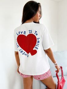 SHEIN Maternity Casual Heart Slogan Print Nursing T-Shirt, Summer Summer Outfits World Cup - White - View 6