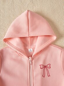 SHEIN Elladie kids 少女夾克套裝，粉紅色，夾克+長褲兩件式穿搭，寬鬆版型，秋冬保暖，時尚百搭，休閒，領口設計，圓領，日常穿著，印花，拉鍊，舒適，秋季，可愛 - 粉色 - 查看 6