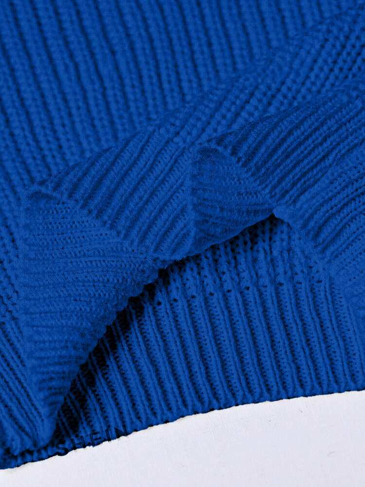 SHEIN Tween Girl Autumn/Winter Casual Solid Color Cropped Sweater - Royal Blue - View 7