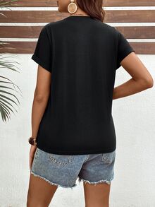 SHEIN Maternity Heart Print Round Neck Short Sleeve Nursing T-Shirt - Black - View 2