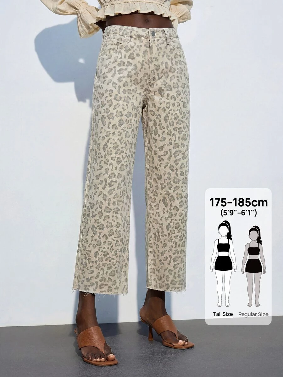 SHEIN Tall 女款高腰寬腿牛仔褲 - 卡其色 - 查看 1