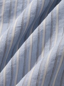 Livesso Women's Loose Casual Minimalist Modest Cotton Shirt With Collar, Long Sleeve, Blue And White Striped Solid Color, Button-Down Autumn Brunch Office - Blue - View 9