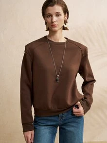 Airaco Casual Loose Short Thermal Lined Long Sleeve Sweatshirt For Women, Autumn/Winter - Brown - View 3