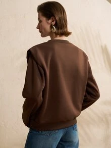Airaco Casual Loose Short Thermal Lined Long Sleeve Sweatshirt For Women, Autumn/Winter - Brown - View 4