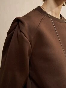 Airaco Casual Loose Short Thermal Lined Long Sleeve Sweatshirt For Women, Autumn/Winter - Brown - View 8