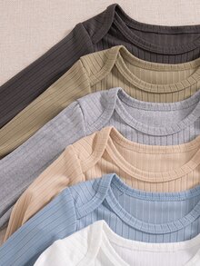 Souflis Souflis 6pcs/Pack Infant Newborn Casual Solid Color Versatile Long Sleeve Rompers Suitable For All Seasons Autumn Fall - Multicolor - View 9