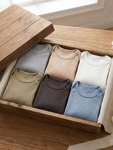 Souflis Souflis 6pcs/Pack Infant Newborn Casual Solid Color Versatile Long Sleeve Rompers Suitable For All Seasons Autumn Fall - Multicolor - View 4