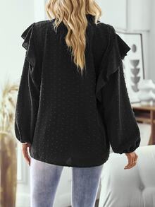SHEIN Women's Fashion Casual Round Collar Notched Long Sleeve Shirt - Black - View 2