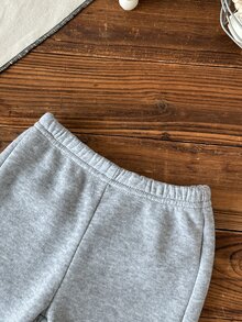 SHEIN 新生兒女嬰秋冬套裝 灰色圖案休閒運動風 極簡拉鍊長袖衛衣上衣搭配長褲套裝 - 灰色 - 查看 7
