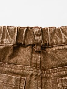 SHEIN Quần jean denim ống đứng suông rộng thêu hình trái tim phong cách đường phố dễ thương thời trang cho bé gái - màu nâu - Xem 4