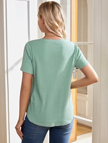 SHEIN Camiseta Casual Acanalada De Color Sólido De Enfermería De Maternidad - verde menta - Ver 2