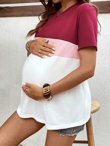SHEIN Casual Color Block Short Sleeve Round Neck Knitted Nursing Dress For Women World Cup - Multicolor - View 7