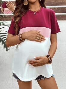 SHEIN Casual Color Block Short Sleeve Round Neck Knitted Nursing Dress For Women World Cup - Multicolor - View 6