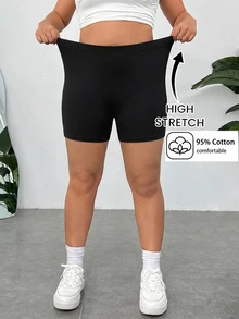SHEIN EZwear Plus Size Women Casual Short Leggings, Summer Gym Black - Black - View 2