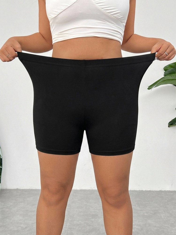 SHEIN EZwear 大码女士休闲短款打底裤，夏季 - 黑色 - 查看 3