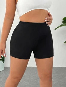 SHEIN EZwear Plus Size Women Casual Short Leggings, Summer Gym Black - Black - View 6