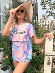 SHEIN Maternity Tie Dye Letter Graphic Nursing Tee - Multicolor - View 5