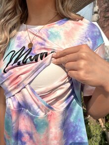 SHEIN Maternity Tie Dye Letter Graphic Nursing Tee - Multicolor - View 6