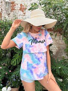 SHEIN Maternity Tie Dye Letter Graphic Nursing Tee - Multicolor - View 3