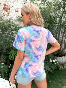 SHEIN Maternity Tie Dye Letter Graphic Nursing Tee - Multicolor - View 2