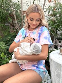 SHEIN Maternity Tie Dye Letter Graphic Nursing Tee - Multicolor - View 4