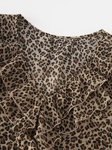SHEIN Women's Elegant Ruffle Long Sleeve Chiffon Leopard Print Loose Blouse, Commuter Top - Brown - View 7
