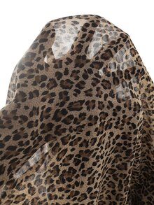 SHEIN Women's Elegant Ruffle Long Sleeve Chiffon Leopard Print Loose Blouse, Commuter Top - Brown - View 8