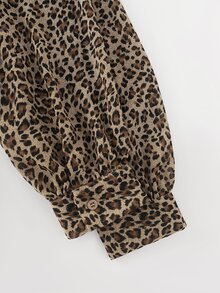 SHEIN Women's Elegant Ruffle Long Sleeve Chiffon Leopard Print Loose Blouse, Commuter Top - Brown - View 6