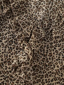 SHEIN Women's Elegant Ruffle Long Sleeve Chiffon Leopard Print Loose Blouse, Commuter Top - Brown - View 4