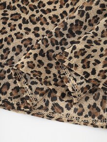 SHEIN Women's Elegant Ruffle Long Sleeve Chiffon Leopard Print Loose Blouse, Commuter Top - Brown - View 5