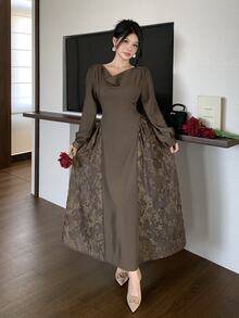 Modelyn Fashionable New Elegant Cowl Neck Women's Commuter Dress Wedding Dinner Olive Green - Coffee Brown - View 7