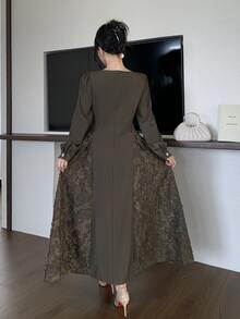 Modelyn Fashionable New Elegant Cowl Neck Women's Commuter Dress Wedding Dinner Olive Green - Coffee Brown - View 3