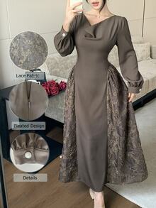 Modelyn Fashionable New Elegant Cowl Neck Women's Commuter Dress Wedding Dinner Olive Green - Coffee Brown - View 4