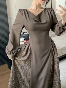 Modelyn Fashionable New Elegant Cowl Neck Women's Commuter Dress Wedding Dinner Olive Green - Coffee Brown - View 8